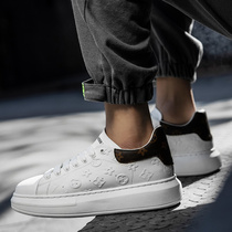 McQueen Xiao White Shoes Mens Korean Edition Current Leather Leisure Sleeping Shoes for male students with thick soles increased white slab shoes