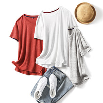 Linen short-sleeved t-shirt womens 2019 summer new solid color round neck loose casual versatile top base t-shirt