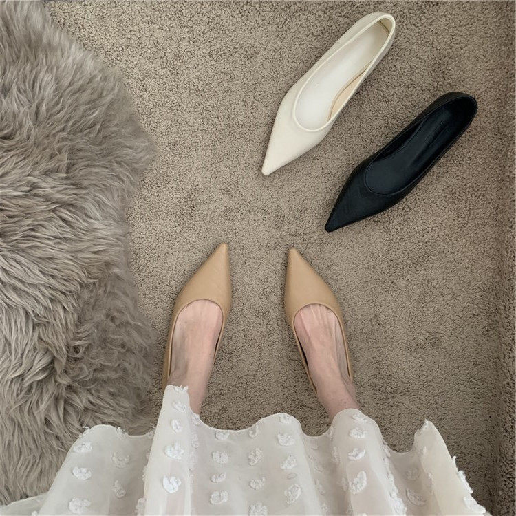 ITSK Single Shoes Women's Style Temperament Baotou Pointy Flat Bottom Black Shallow Mouth Soft Bottom Women's Shoes Bean-Bean Shoes Lads Shoes