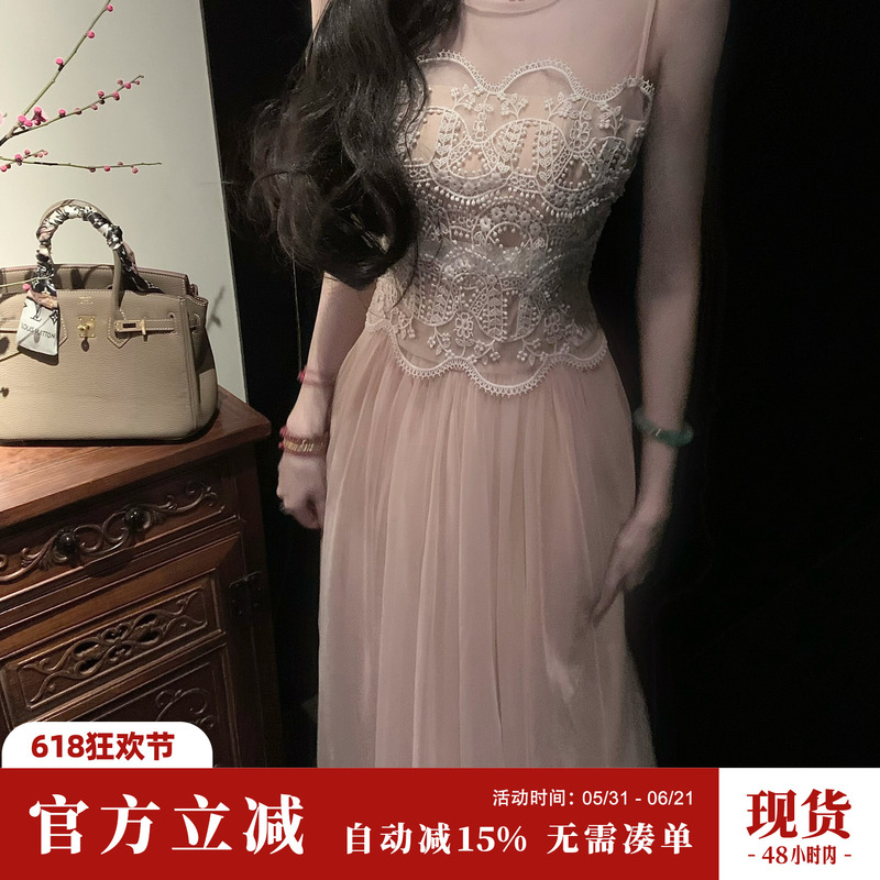 Sun Yaqiao【Gentleness Unmasked】Spring and Summer New Style Cool Girl Lace Mesh Patchwork Waist-Cinching Sleeveless Dress Sun Yaqiao【Gentleness Unmasked】Spring and Summer New Style Cool Girl Lace Mesh Patchwork Waist-Cinching Sleeveless Dress