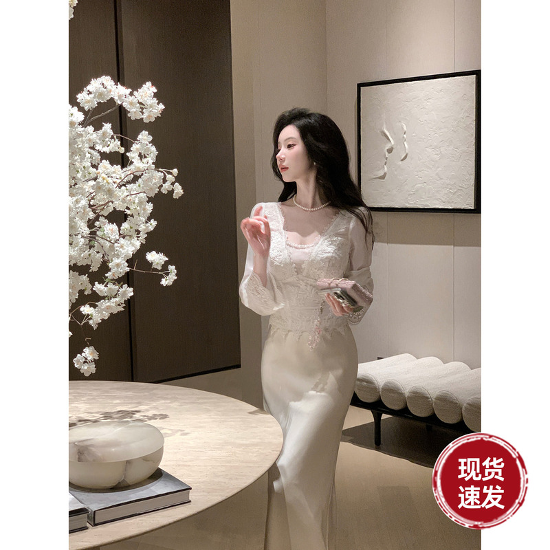 Sun Yaqiao【Water Wood Years】Summer Slim-Fit Shirt French Heavy Embroidery Lace Mesh Long-Sleeve Top Sun Yaqiao【Water Wood Years】Summer Slim-Fit Shirt French Heavy Embroidery Lace Mesh Long-Sleeve Top