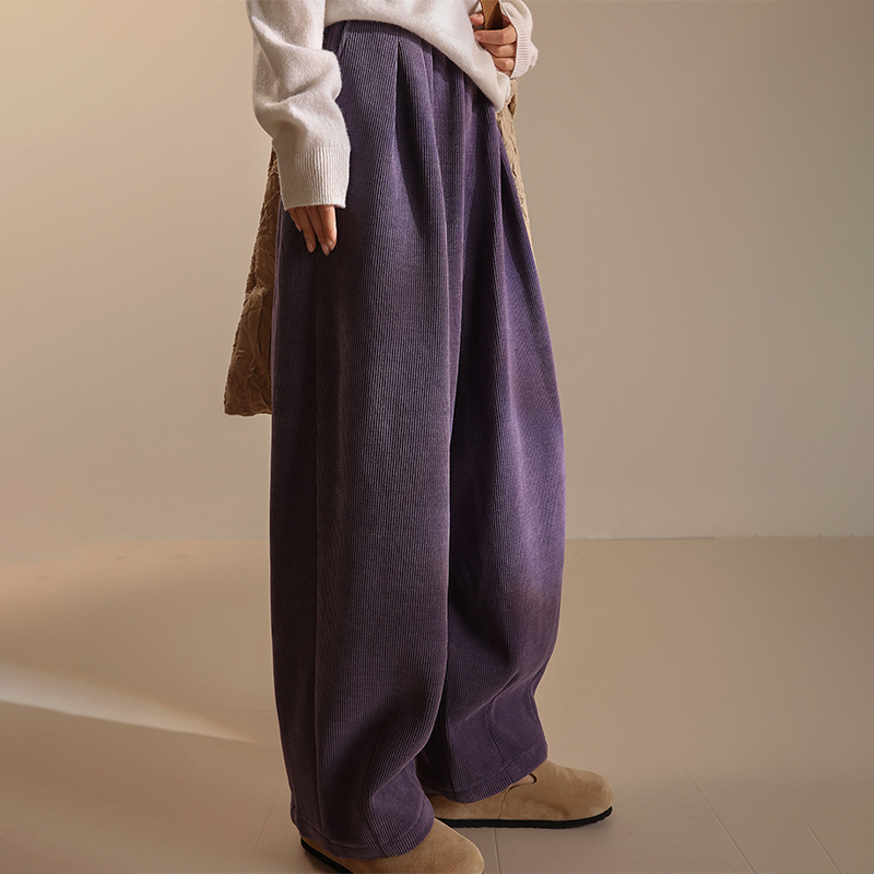 Spring and Autumn Corduroy Pants for Women, Purple, Elegant, Straight-Leg, Wide-Leg, Casual, Lantern Balloon Nine-Point Length Pants Spring and Autumn Corduroy Pants for Women, Purple, Elegant, Straight-Leg, Wide-Leg, Casual, Lantern Balloon Nine-Point Length Pants