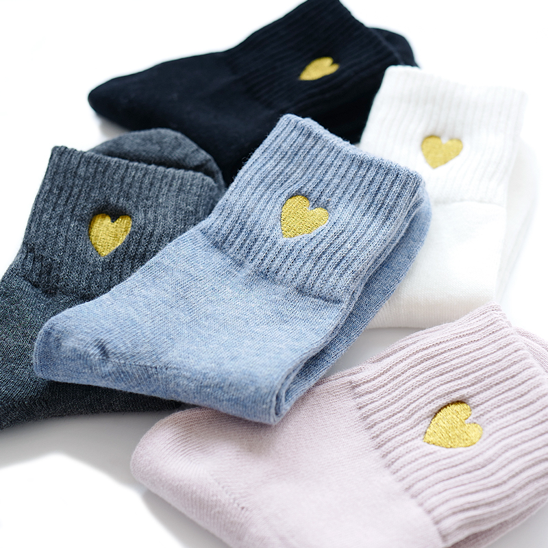 New Vintage Thêu tình yêu Phụ nữ vớ cotton Cotton Luowen Khẩu Vớ Cô gái ngọt ngào Mùa thu cotton mùa đông tất bông xù cho bé