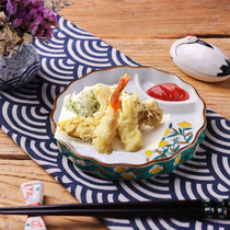 Japanese ceramic tableware hotel creative round grid plate potato bar retro decal daily baking plate fried plate