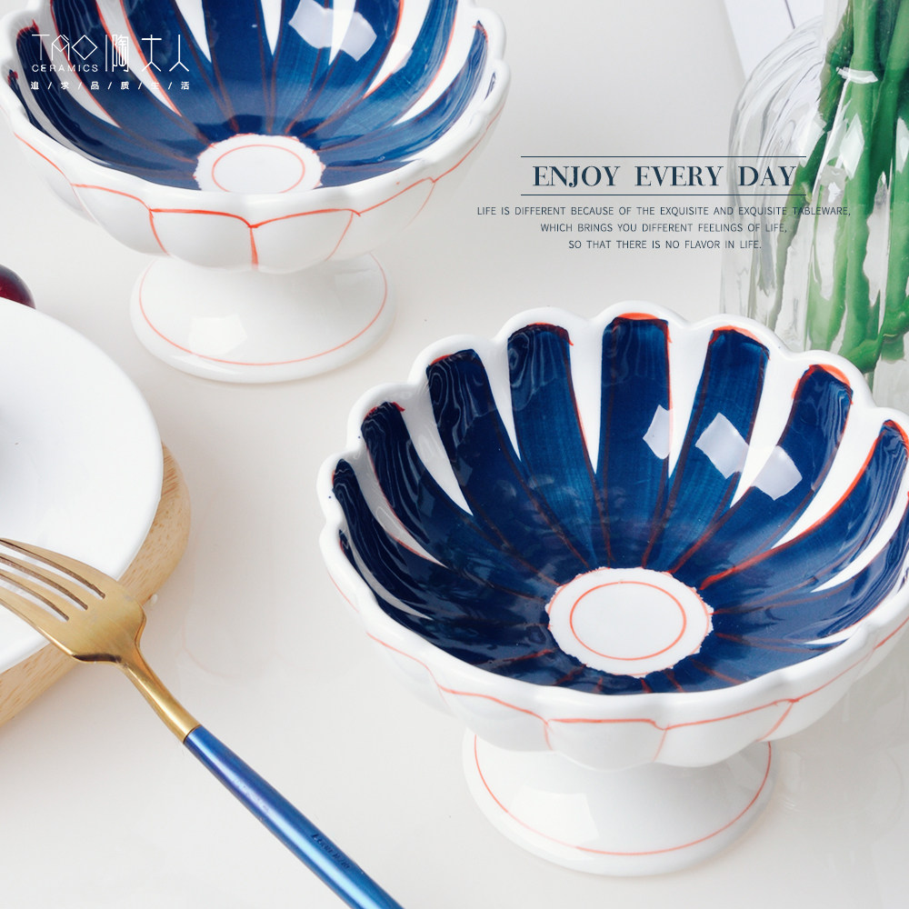 Creative Japanese ceramic tableware hand-painted peach heart-shaped goblet ice cream cup side dish snack cup dessert Cup