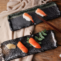 Underglaze retro Japanese ceramic plate hotel home sasab plate Western food snack plate rectangular stone pattern sushi plate