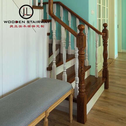 Solid Wood Whole Ladder Custom Solid Wood Stairs Armrest Red Oak Wood Red Beech Wood Balcony Floating Window Barrier Manufacturer Direct