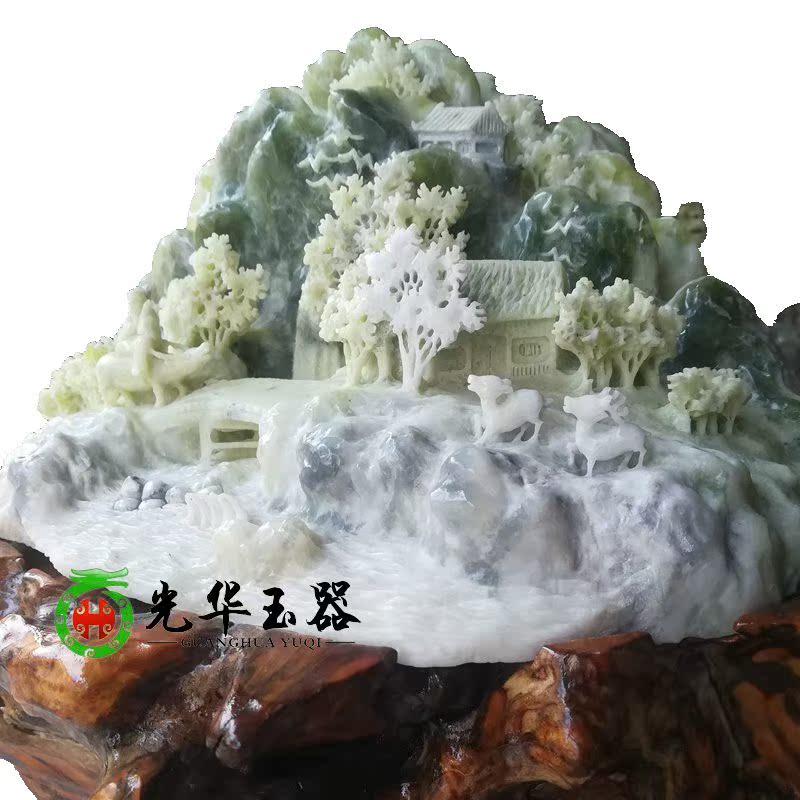 Lantian jade carving ornaments landscape original set clever color meter artistic conception hotel home business calligraphy and painting feng shui decoration jade