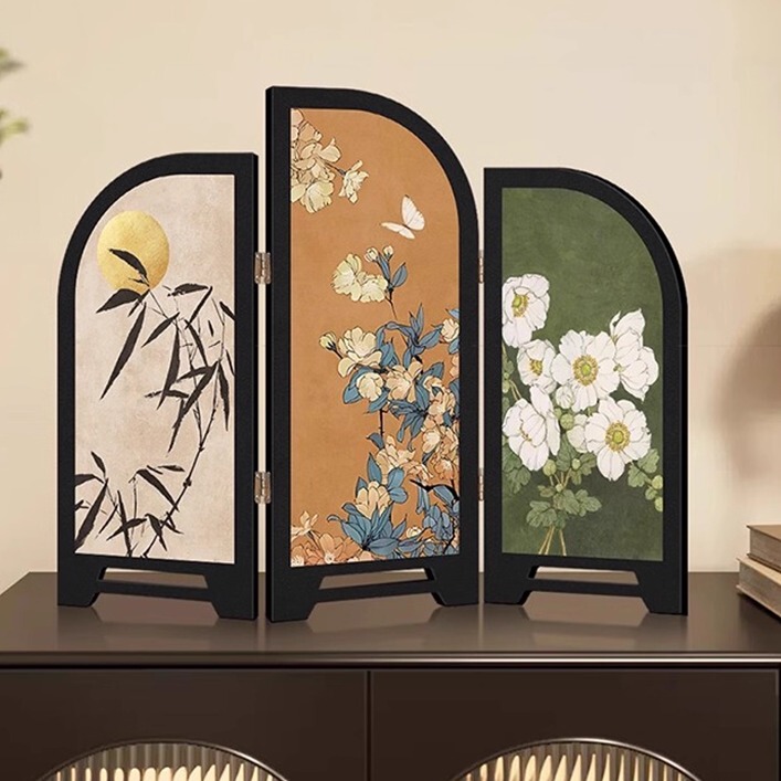 Medieval-Style Ink Bamboo Small Screen, Living Room Desktop Ornament, Screen Decoration, Retro Art, Entrance Hall Tv Cabinet Painting