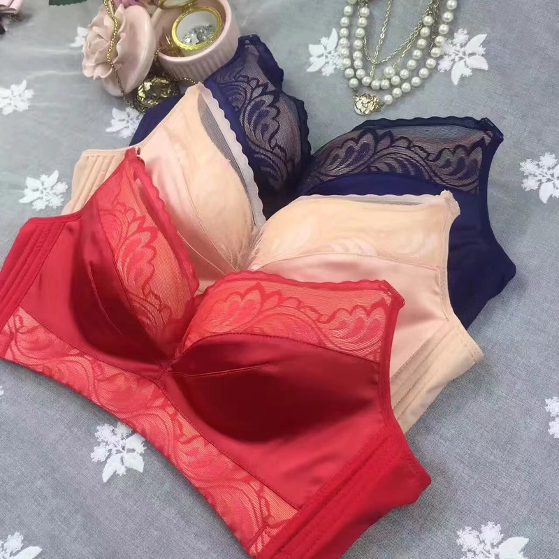 Không có vòng thép cây hoa đỏ thắt lưng thấp gợi cảm massage thoải mái đồ lót đặt áo ngực