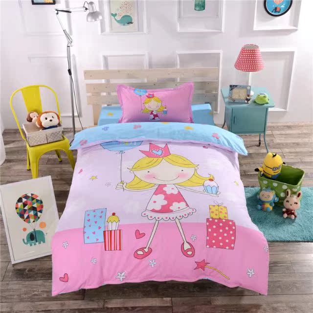 bộ đồ giường ký túc xá quảng cáo ba mảnh yêu thích phim hoạt hình mẫu khăn trải giường chăn trẻ em - Bộ đồ giường trẻ em 	bộ chăn ga gối cho bé gái	