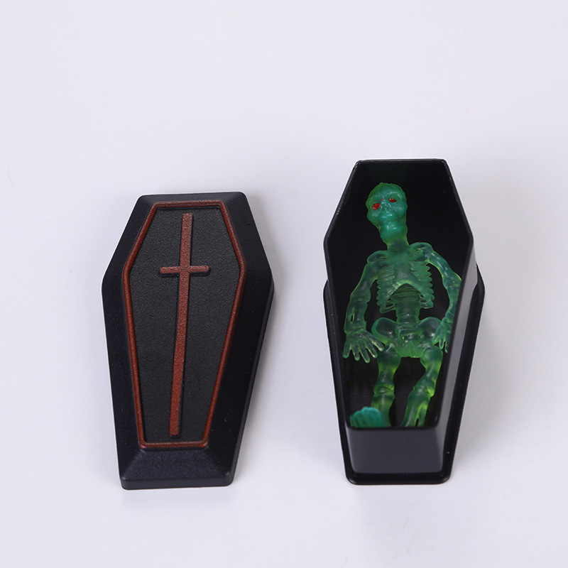 Halloween Ghost Festival Small Coffin Novelty Prank Plastic Ornament Box Tombstone Ghost Grim Reaper Skull