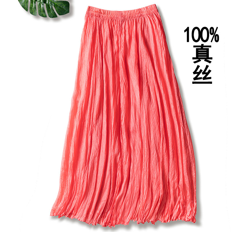 100 pleats dresses spring and summer A character dress true silk half body dress fashion foreign trade mid-dress mulberry silk 100 hitch casual dresses