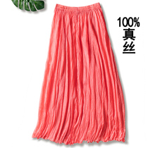 Pleated skirt spring and summer A- line dress silk skirt fashion foreign trade Medium-length dress mulberry silk Joker casual skirt