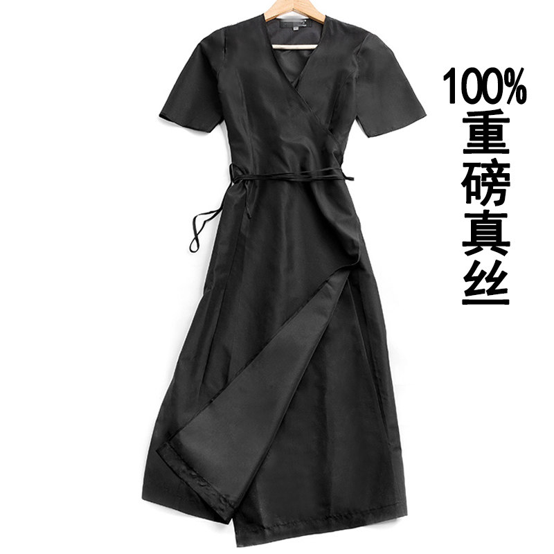 Mulberry Silk Real Silk Dress Women's Law Style Retro Belt Spring And Summer High-end Tug Collection Waist Goddess Heben A Character Dress