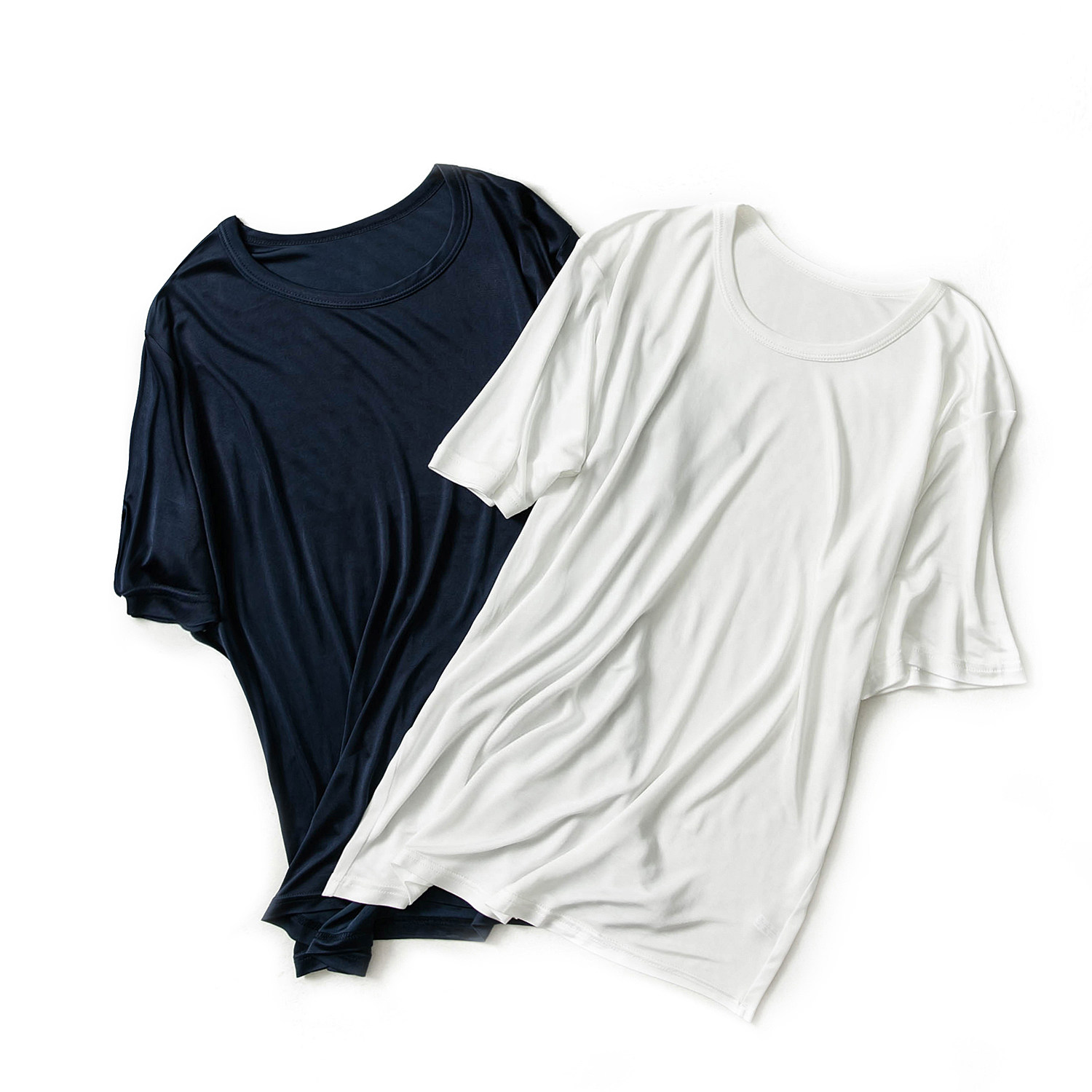 Baichun heavyweight silk short-sleeved T-shirt men's export summer clothes foreign trade self-cultivation mulberry silk black round neck half-sleeve t tide