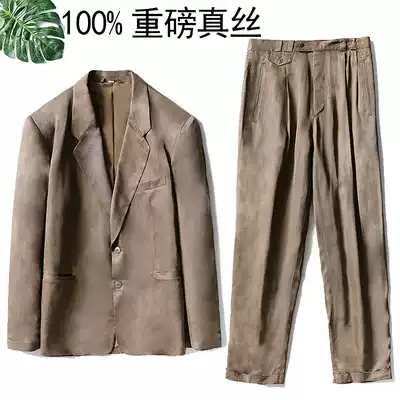 Silk suit Men's spring mulberry silk heavy suit Suit two-piece European and American foreign trade 35 mm British style