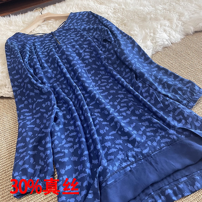 Back Bow Dress, Mulberry Silk Long-Sleeved Dress, Printed Elegant Slimming French Backless Mini Skirt Back Bow Dress, Mulberry Silk Long-Sleeved Dress, Printed Elegant Slimming French Backless Mini Skirt