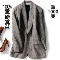 Suit coat female slim tussah silk foreign trade autumn and winter womens heavy silk long suit woolen coat tide