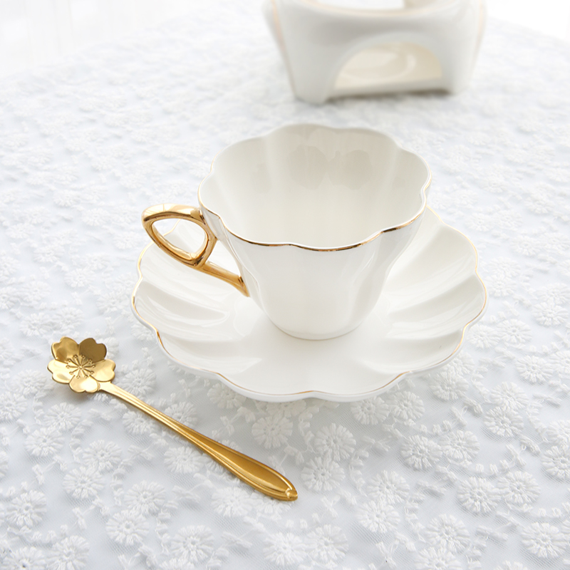 Relief white Phnom Penh cherry blossom tea Lower afternoon tea Ceramic Coffee Cup Saucer set Zakka