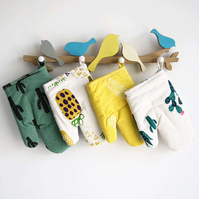 Nordic Style Housewives Cotton Linen Microwave Oven Oven Insulation Protective High Temperature Gloves