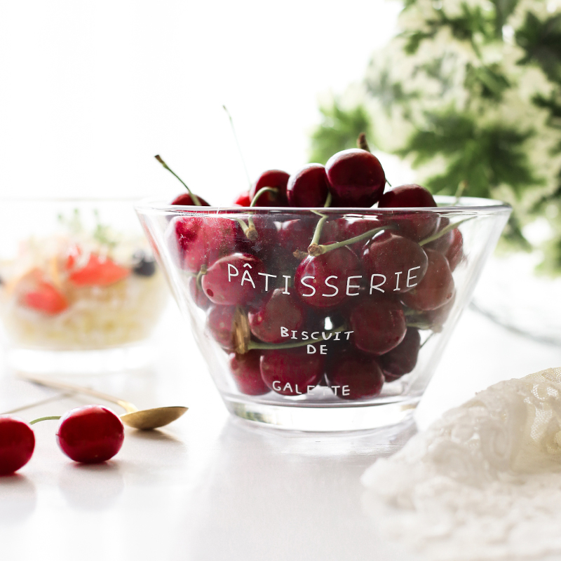 Japanese equivalent French letter PATISSERIE glass bowl fruit salad bowl sweet bowl breakfast bowl