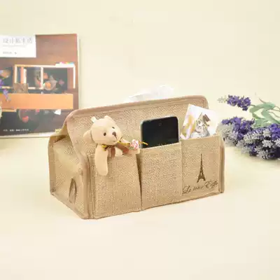 zakka ring old jute tissue box household fabric sanitary paper towel cover car extraction paper towel vintage six pockets
