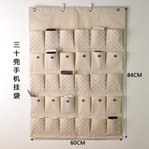Cotton and linen hanging storage bag wall large waterproof fabric storage bag sundries multi-layer mobile phone hanging bag