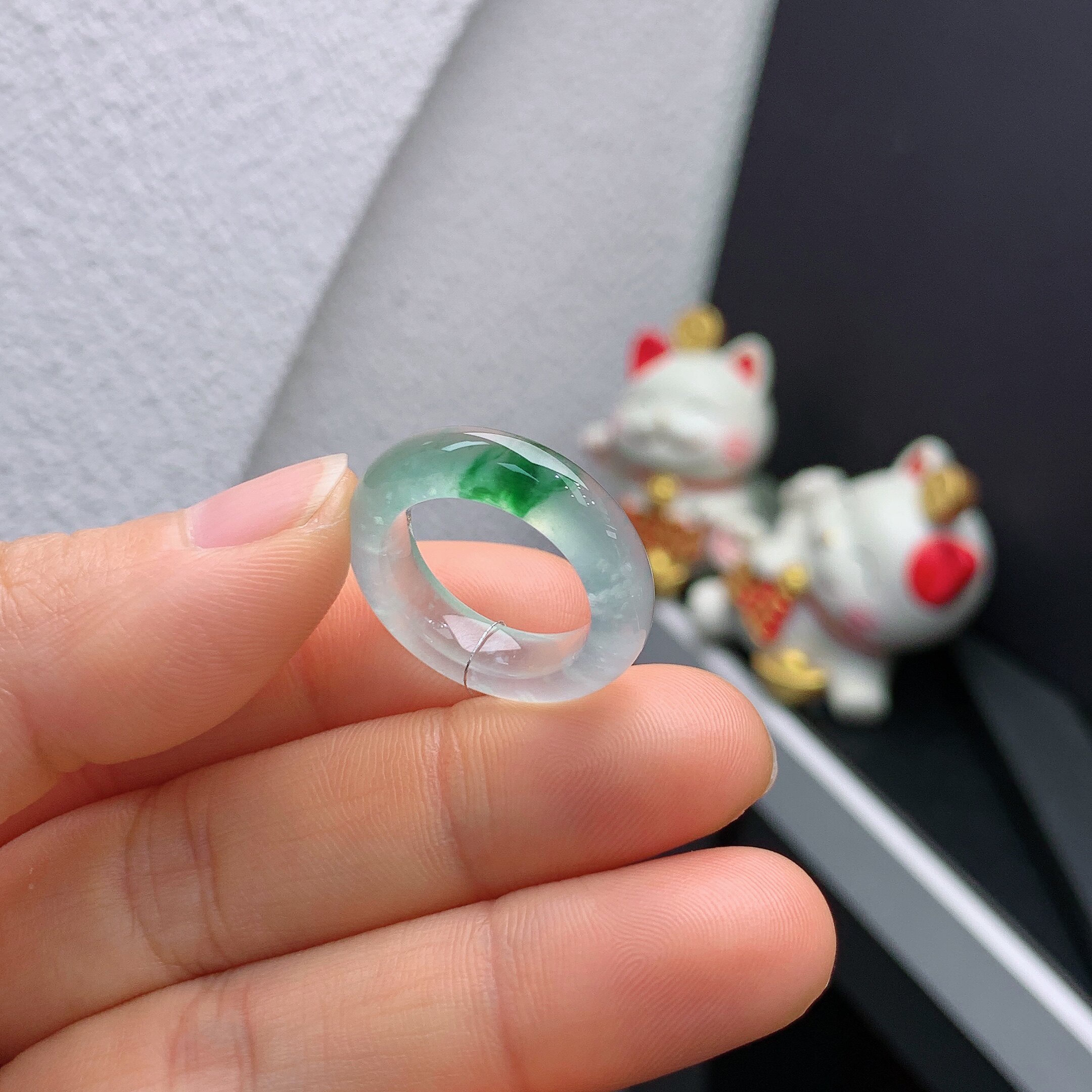 11-circle Burmese natural jade A-grade ice type with a touch of spicy green ring A767#