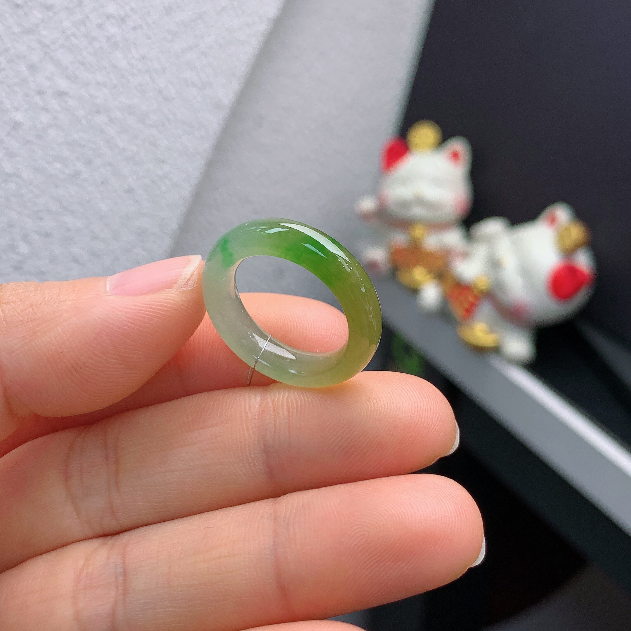 13 circle Burmese natural jade A goods ice yellow and green ring A861#