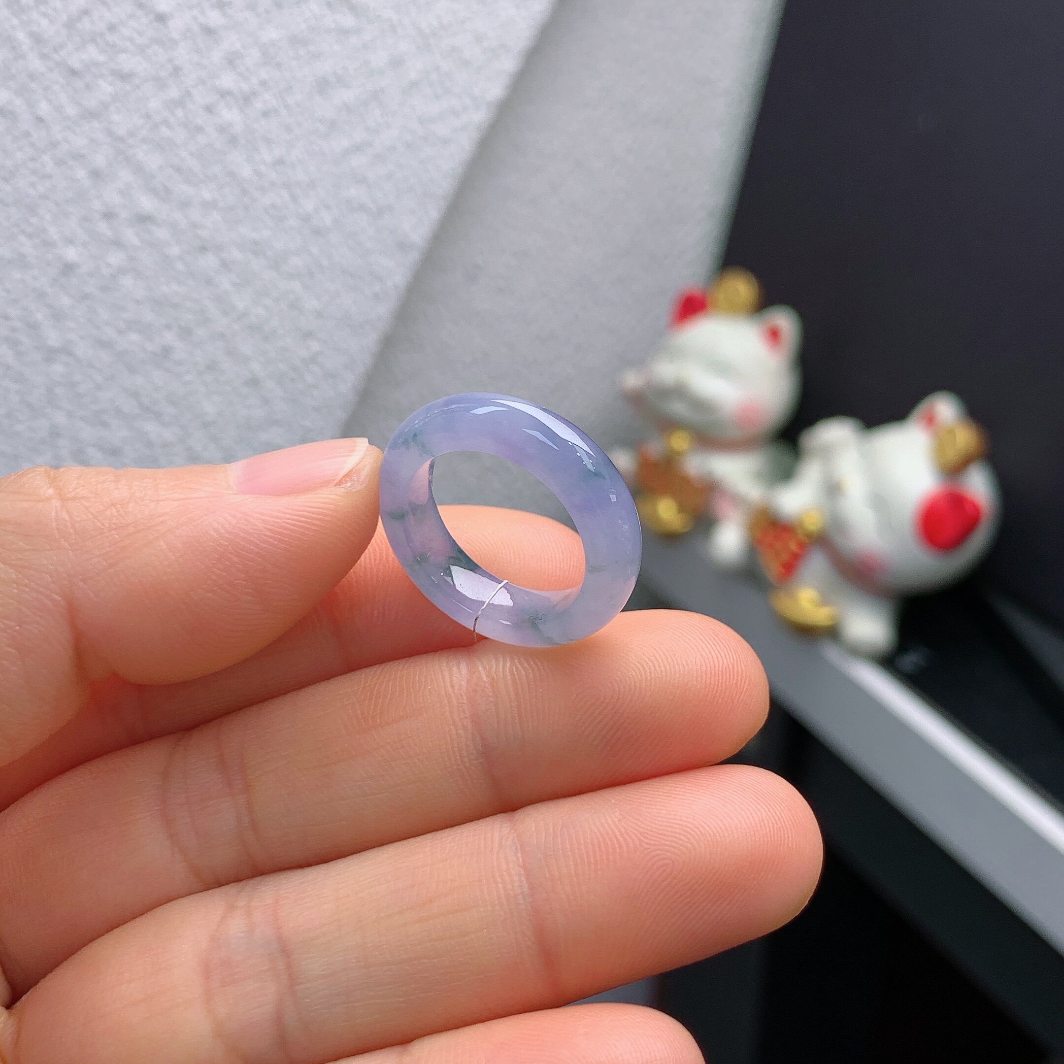 10 circle Myanmar natural jade A grade ice violet floating flower ring 305#