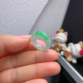 8-9 circle burmese natural jade a-grade icy green ring 193#