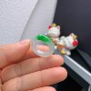 14-15 circle Burmese natural jadeite A grade icy white background floating sun green ring 383#
