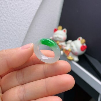14-15 circle burmese natural jadeite a grade icy white background floating sun green ring 383#