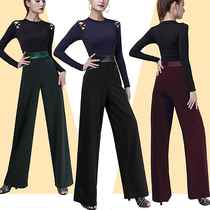  Womens square dance Modern dance pants Trousers Ballroom dance national standard dance body straight dance pants Adult dance suit pants