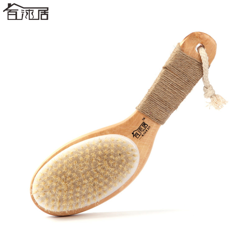 百沐居猪鬃毛短沐浴刷洗澡刷搓背木刷去角质死皮软毛防滑洗澡刷子