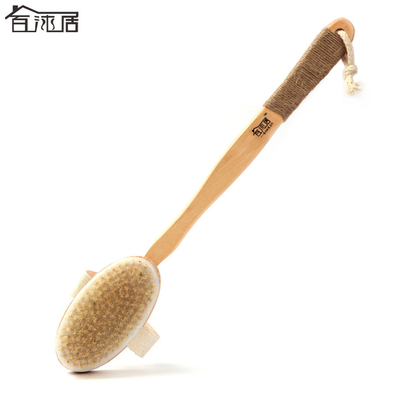 百沐居长柄猪鬃毛沐浴刷子 搓背擦可脱卸手柄防滑按摩搓澡木柄刷