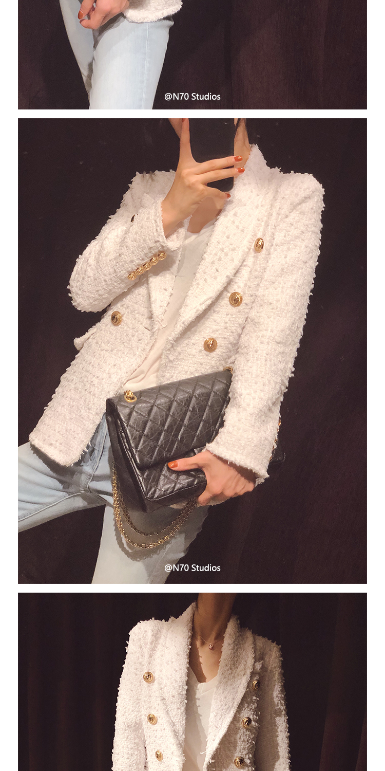 N70 cao cấp tùy chỉnh 2018 mùa thu mới tweed Mỏng giản dị đôi ngực phù hợp với tiền gửi phiếu giảm giá áo vest dạ nữ