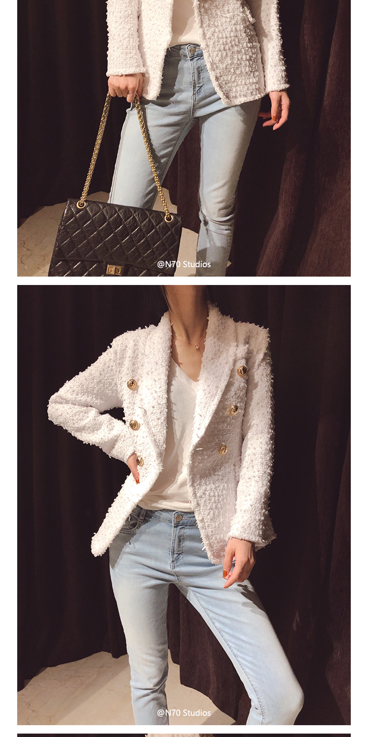 N70 cao cấp tùy chỉnh 2018 mùa thu mới tweed Mỏng giản dị đôi ngực phù hợp với tiền gửi phiếu giảm giá áo vest dạ nữ
