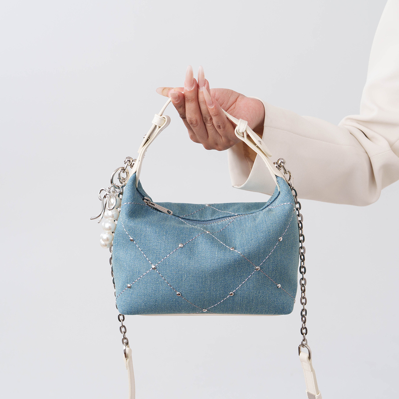 Laura Shidai Handbag 2026 New Denim Quilted Studded Niche Chain Shoulder Crossbody Small Bag