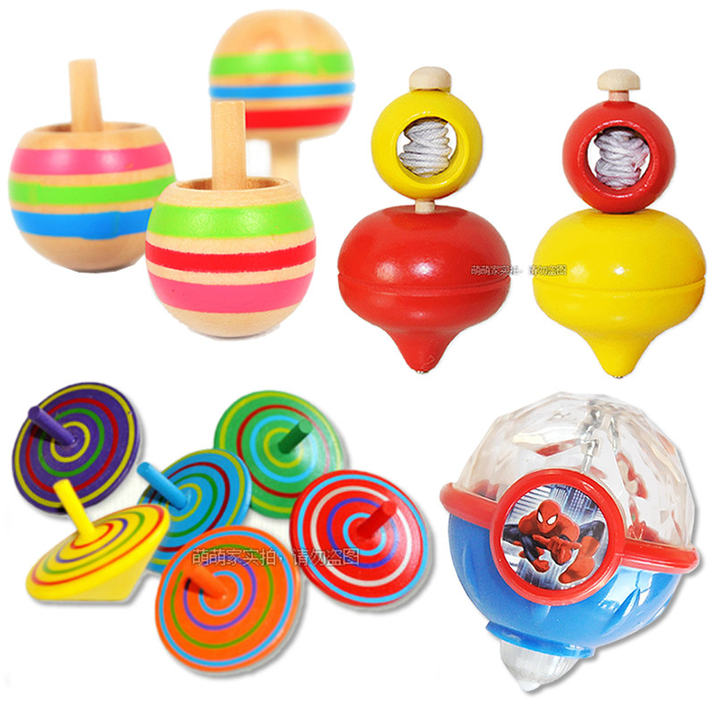 Childlike Cute Home Classic Hot Sale Wooden Color Spinning Mini Gyro Traditional Toy Color Random Variety