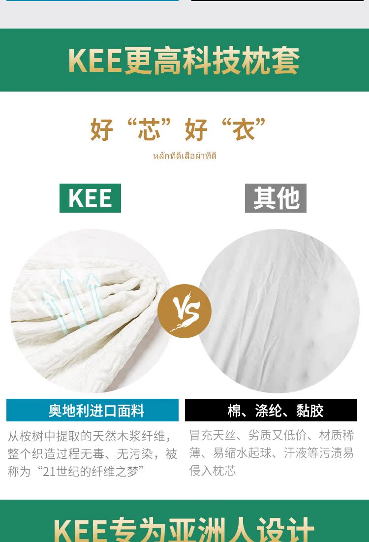 Gối cao su KEE Thái Lan Thái Lan nguyên chất nhập khẩu Cao su chính thức Authentic Chống mite Gối cao và thấp Bộ nhớ - Gối gối cho bà bầu
