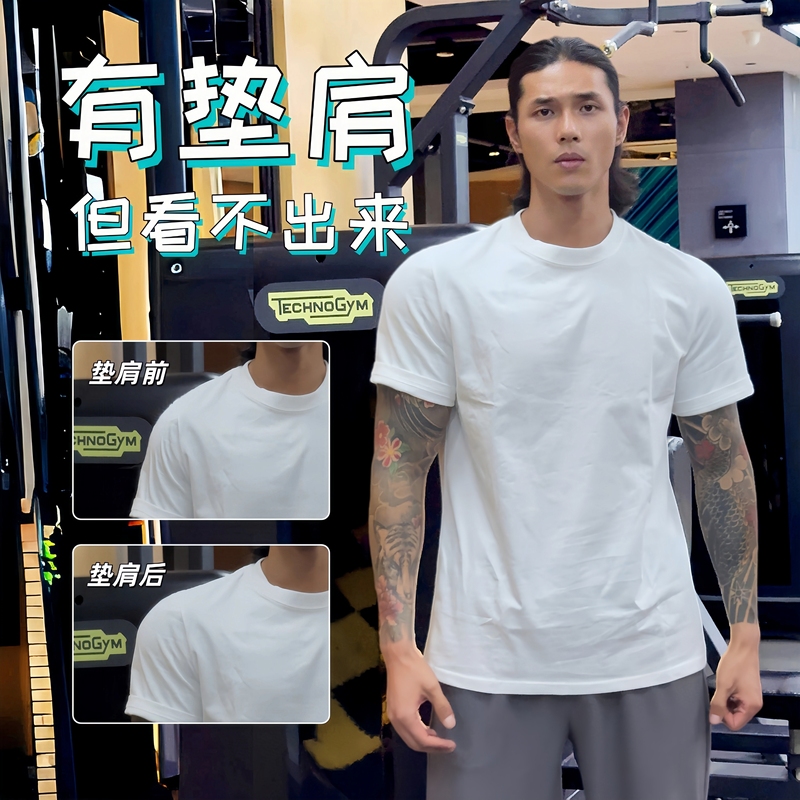 Men's Solid Color Detachable Shoulder Pads Loose Fit Plus Size Short Sleeve T-Shirt with Square Shoulders and Double Placket for a Muscular Look Men's Solid Color Detachable Shoulder Pads Loose Fit Plus Size Short Sleeve T-Shirt with Square Shoulders and Double Placket for a Muscular Look