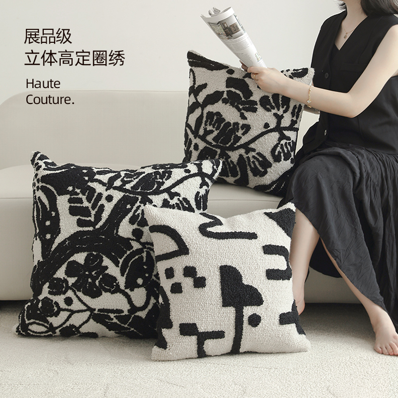 (High Set Lap Suede) Holding Pillow Sofa Living Room Light Extravaganza Black and white minimalist leaning on a pillow floating window square back cushion-Taobao