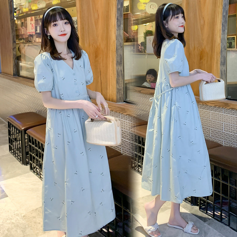 Pregnancy Woman Dress Summer Fashion Blouse Summer Fashion Embroidery Over Knee Loose Pregnant Woman Foreign Dress Long Dress Summer Pregnant Woman Skirt