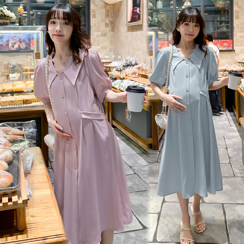 Pregnancy Woman Dress Summer Fashion Blouse Summer Fashion Flipped Over Knee Loose Pregnant Woman Shirt Blouse Summer Pregnant Woman Foreign Dress