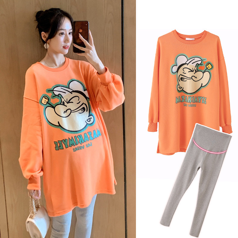 Pregnancy Woman Dress Autumn Clothing Suit 2022 Spring Autumn Fashion Printed Inside Lap Long Sleeves Pregnant Women's Clothing Autumn Winter Blouses Foreign Dress