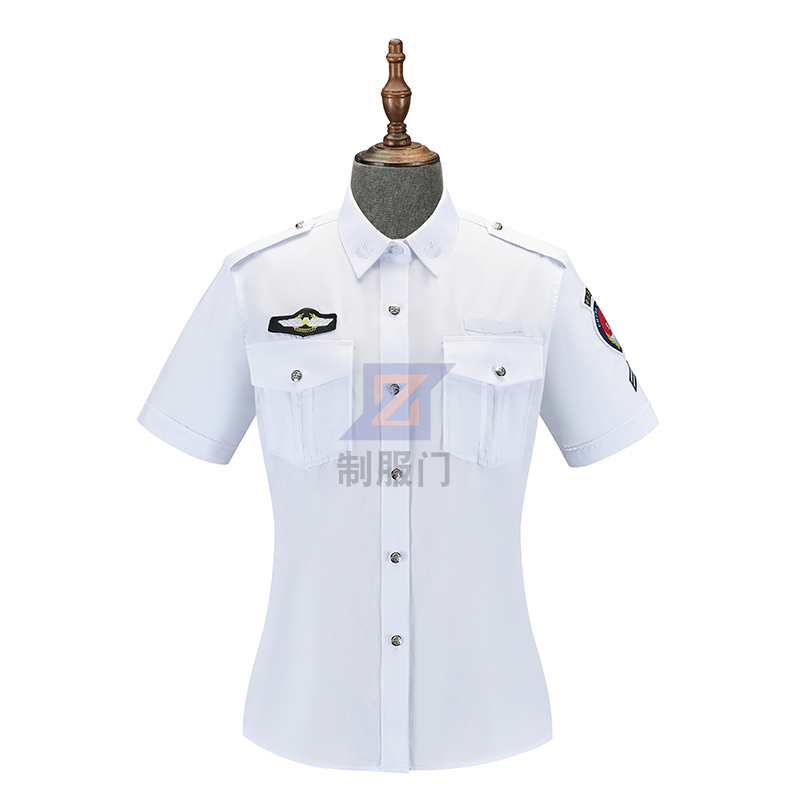 Airport 10-Style Security Check White Short-Sleeved Shirt Jacket Style Shirt Flight Attendant Work Uniform Summer Wear Unisex Uniform Shirt