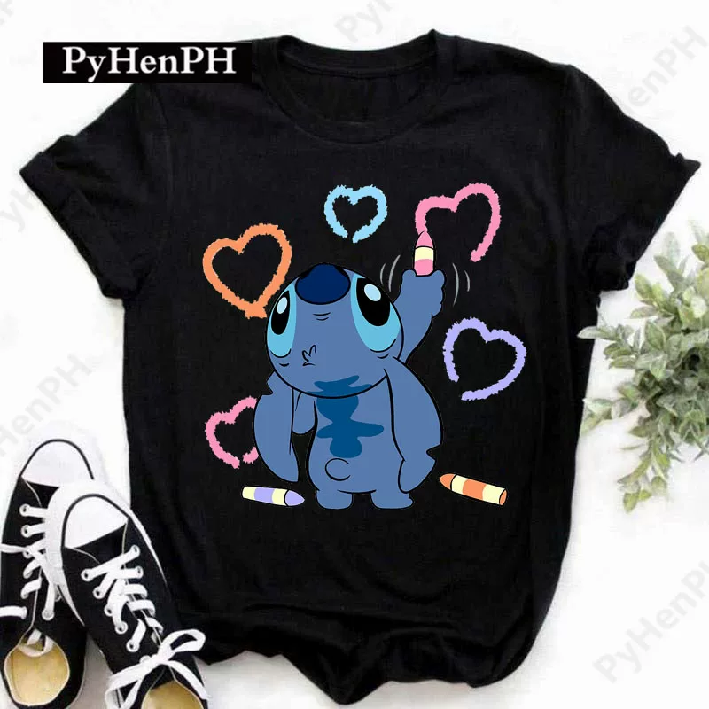 Миловая футболка с принтом Stitch из мультфильма Лило и Ститч, повседневная футболка большого размера для мужчин и женщин, наряд для пары