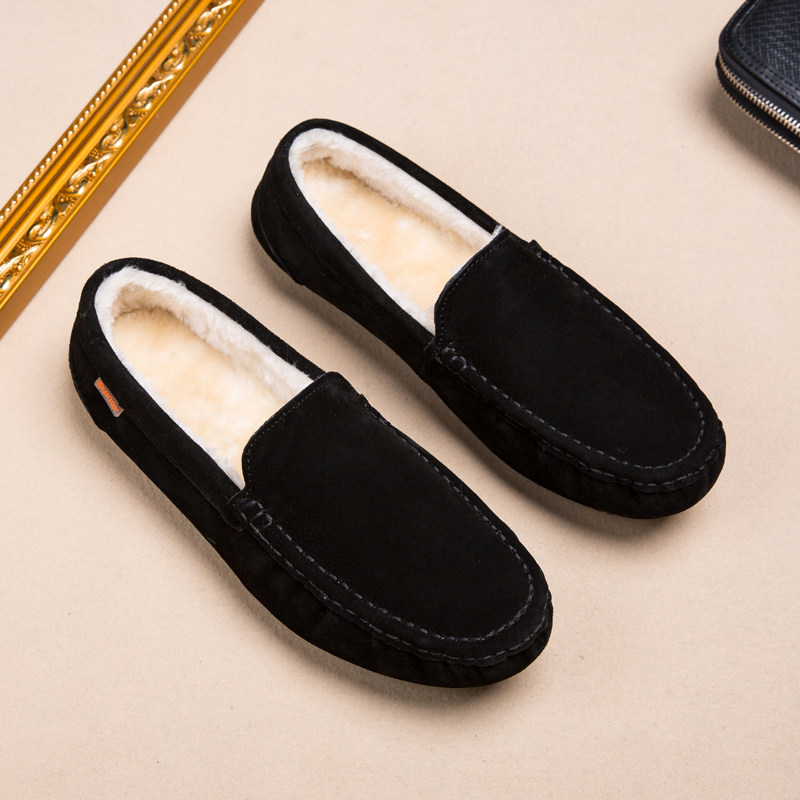 2022 winter new beanie shoes men's leather all-match matte plus velvet casual shoes Korean version of the lazy soft bottom cotton shoes tide